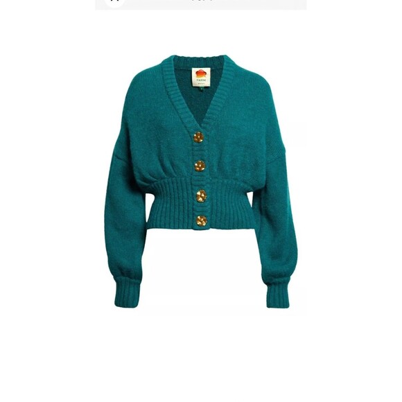 Farm Rio Cardigan Emerald Green Bubble Knit L NEW Button V Neck Long Sleeve - Picture 15 of 16